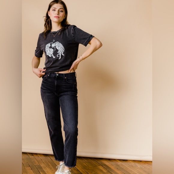 ABLE High Waist Straight Jean. Washed Black Denim. Size 26. - Picture 2 of 13